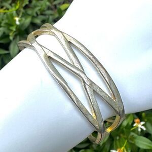 Silver tone cut out open cuff bracelet
